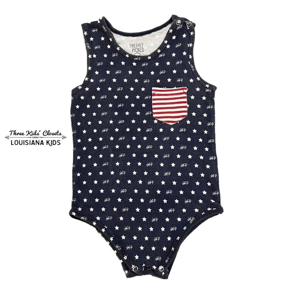 Freshly Picked 12m Patriotic Stars & Stripes Tank Bodysuit Onesie